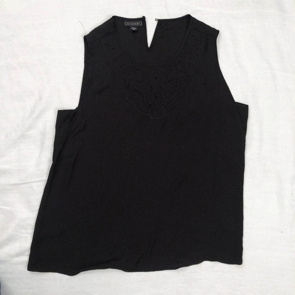 Black chiffon blouse with lace neckline
